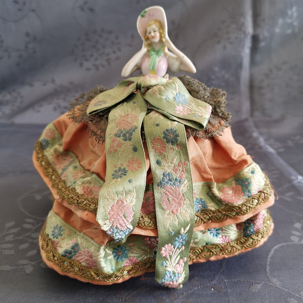 antique half-doll porcelain candy box circa 1930