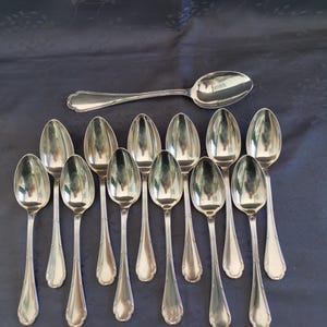 Ercuis Trianon 12 table spoons and 1 stew spoon in silver plated metal