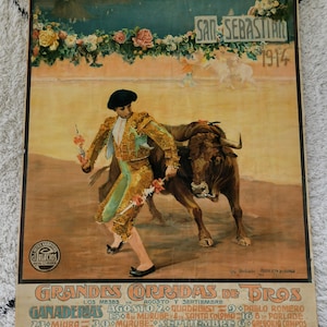corrida de toros San Sebastián 1914 gran cartel original de Roberto Domingo
