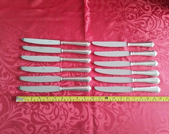 Ercuis Victoria 12 large silver metal table knives stainless steel blade 24.8cm