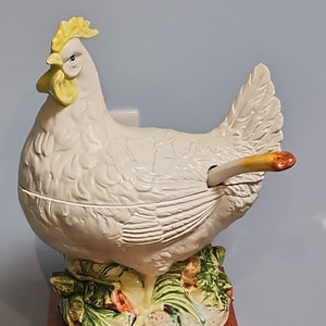 barbotine Large earthenware soup tureen from the 1950s