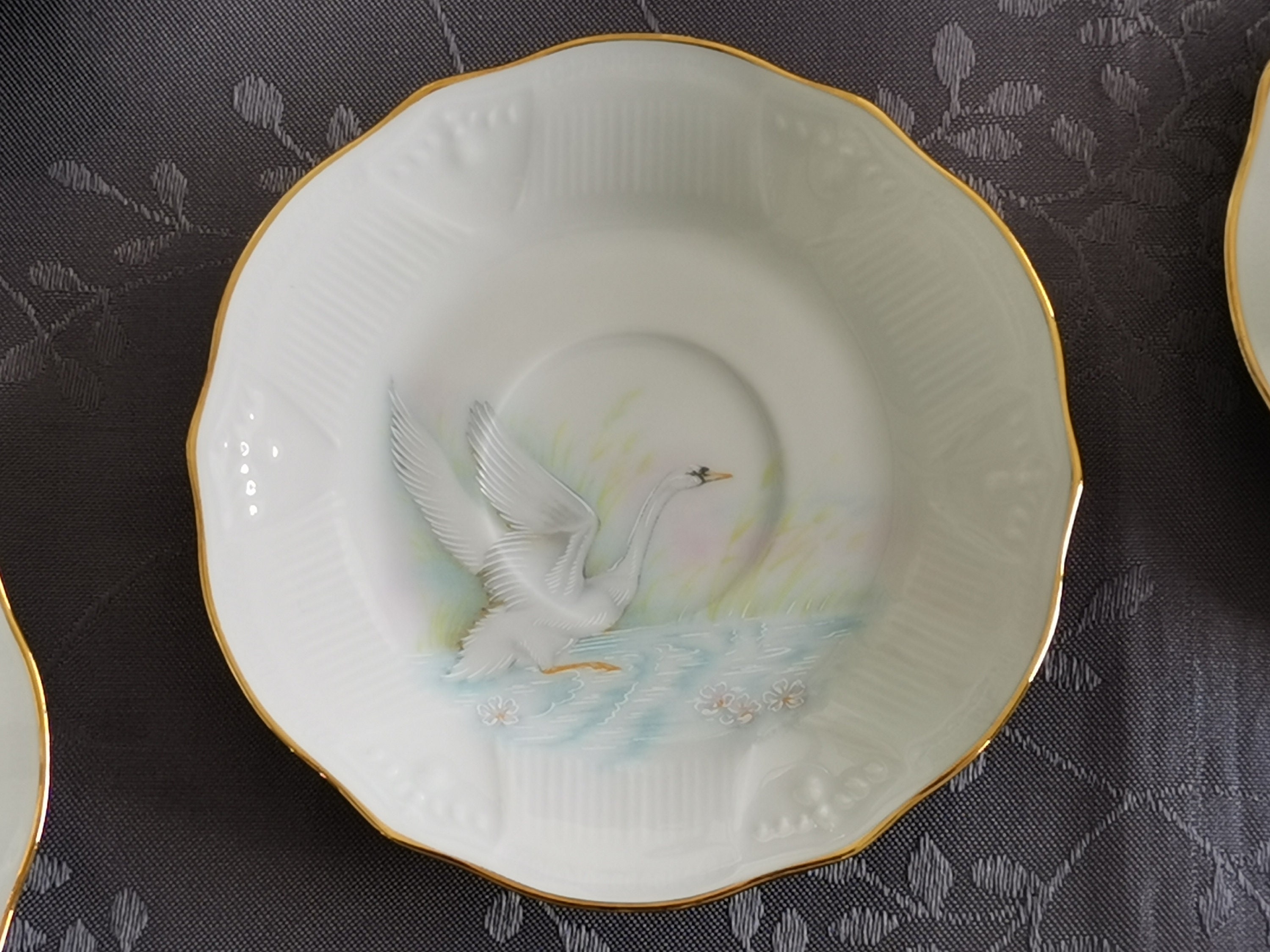 Service à Café En Porcelaine De Limoges, Décor Cygnes Françoise De St Germain — Occasion Bon état