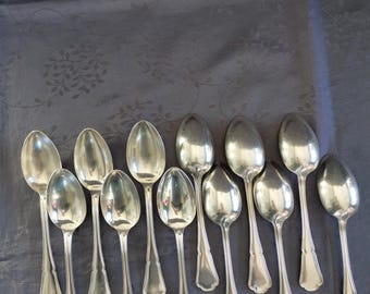 12 スープスプーンシルバーメタルアールヌーボースタイル花装飾金細工
