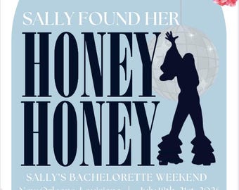 Mamma Mia vrijgezellenfeest uitnodigingssjabloon | Bewerkbare disco-cowgirl Bach-weekenduitnodiging | "She Found Her Honey Honey" direct downloaden