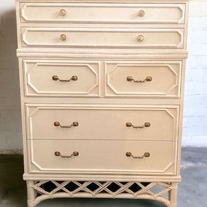 Ficks Reed Faux Bamboo Highboy Dresser Hollywood Regency Coastal Dresser Iconic Ficks Reed Style