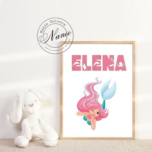 Póster de sirena para decoración infantil / souvenirs de nacimiento de bebé