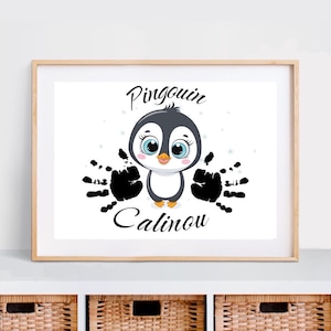 Christmas penguin printable footprint poster