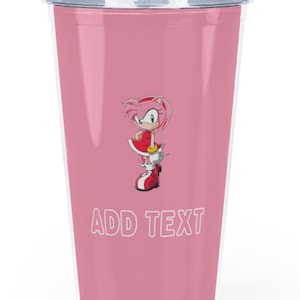 Amy Rose Sonic Tumbler - Customizable Plastic Cup with Straw