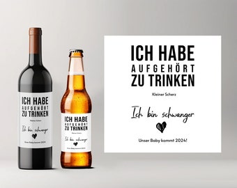 Babyankündigung I Personalisiertes Bier & Weinetikett I Ich habe aufgehört zu trinken I Geschenk I Schwangerschaft I Geburt | Baby coming