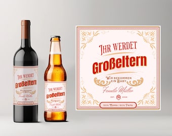 Babyankündigung I Ihr werdet Oma & Opa I Personalisiertes Bier + Weinetikett I Großeltern I Schwangerschaft I Schwangerschaftsverkündung