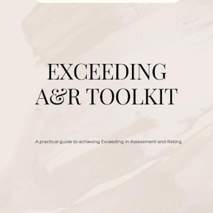 May include: A beige and white graphic with the text "FOR EARLY CHILDHOOD LEADERS" at the top. The title "EXCEEDING A&R TOOLKIT" is in large, bold letters. Below, it reads "A practical guide to achieving Exceeding in Assessment and Rating."