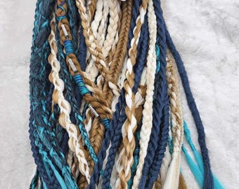 Braided Crochet Dreads, Blonde, Dark Blue, and Teal Hair Extensions