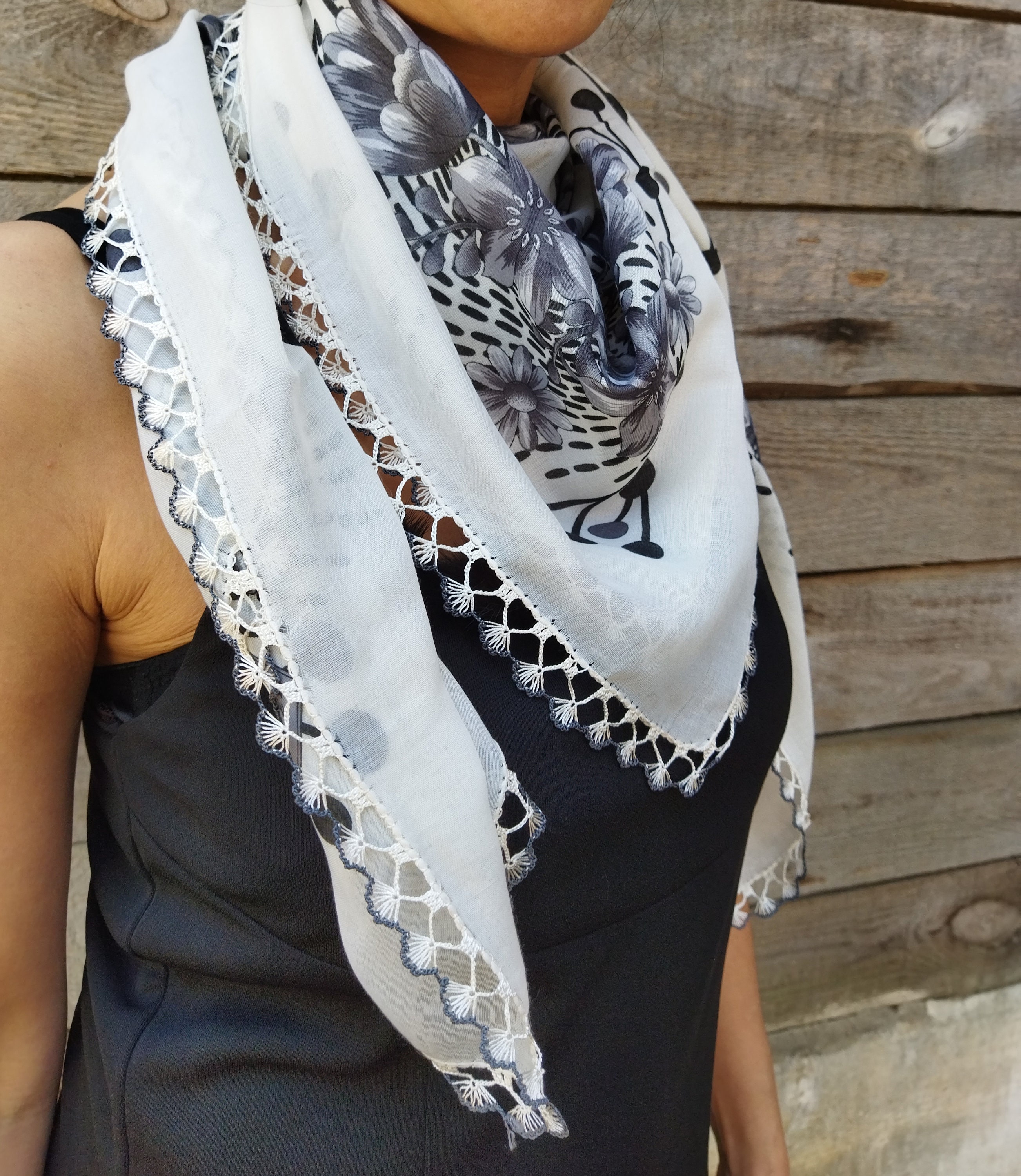 Gina Summer Scarf black-white abstract pattern casual look Accessories Scarves Summer Scarfs 