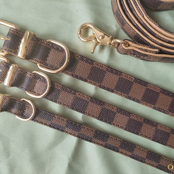 Handmade Leather Dog Collar, Brown checker Luxury Dog Collar,  Luxury Personalized Gift, Luxury Leather Dog Collar