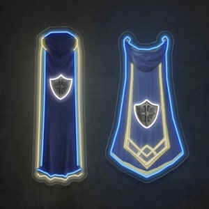Runescape 3 Defence Master Cape (t) Neon Led Sign | Runescape Gift OSR | Runescape Cape | Osrs Merch | Old School Runescape Skill Cape