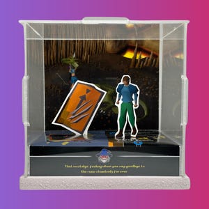Diorama acrilico nostalgico Old School RuneScape – Dragon Slayer / Regalo e merchandising di compleanno OSRS / OSR Elvarg, figura di Rune Plate / Modello