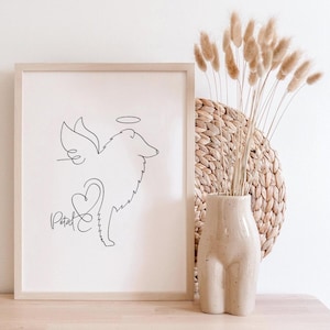 Gepersonaliseerd portret Rough Collie | Collie-engel lijntekeningen | Cadeau hondenverlies (digitale download)