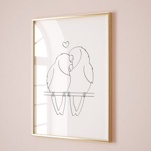 2 Liebe Vögel Digitales Porträt | Liebe Vögel Linie Kunst Zeichnung | Liebe Vögel Poster Wandkunst | Minimalistischer Liebesvogel Druck | Lovebirds Silhouette