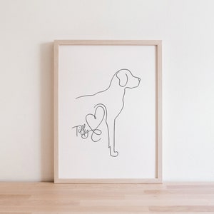 Personalised Great Dane Dog Digital Portrait | Great Dane Silhouette With Name | Minimalist Great Dane Line Art Drawing | Great Dane Gift