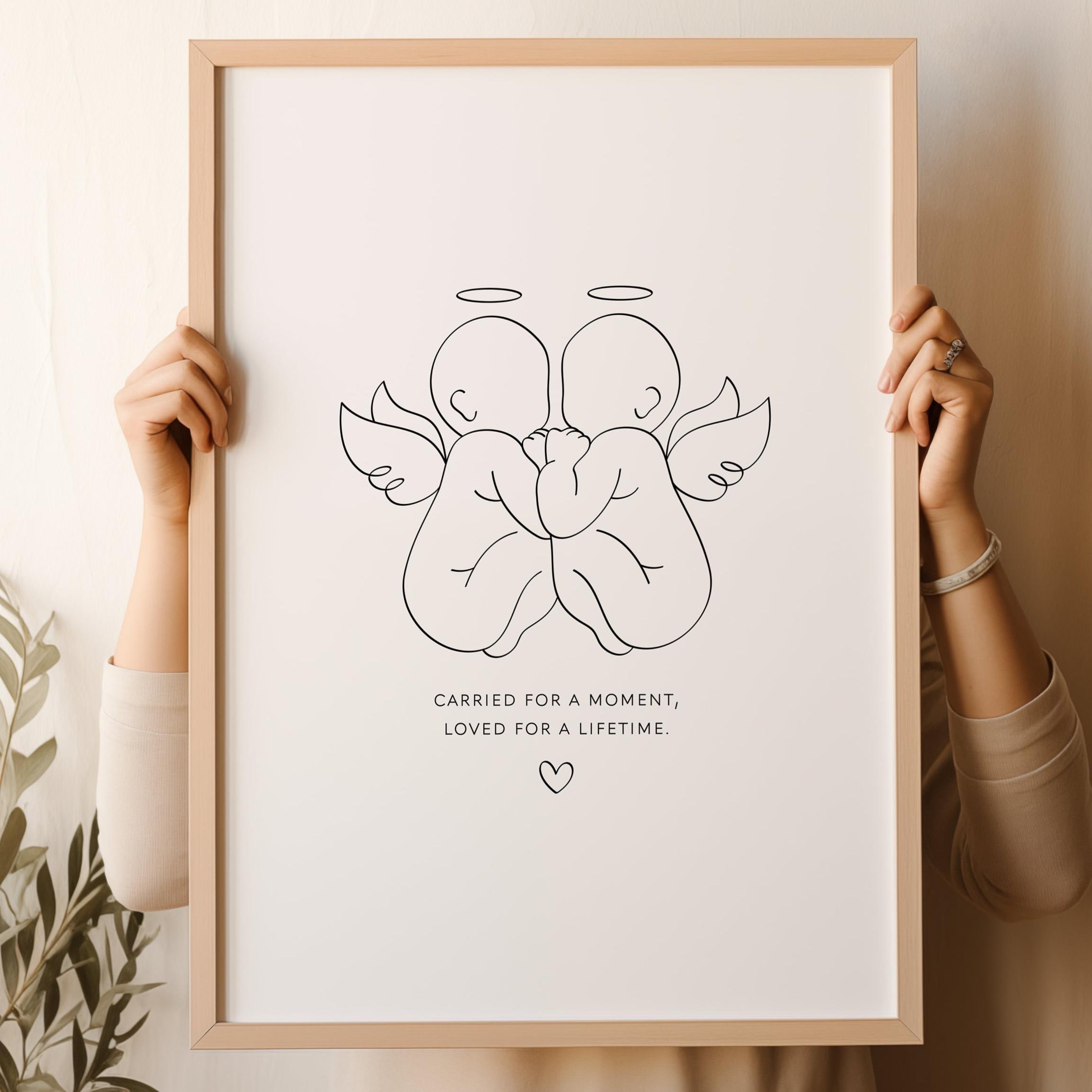 Twin Angel Babies Digital Print | Twin Loss Line Art | Pregnancy