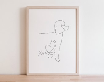 Personalised Poodle Dog Black White Digital Print | Poodle Portrait | Minimalist Poodle Line Art Drawing | Poodle Outline | Poodle Gift