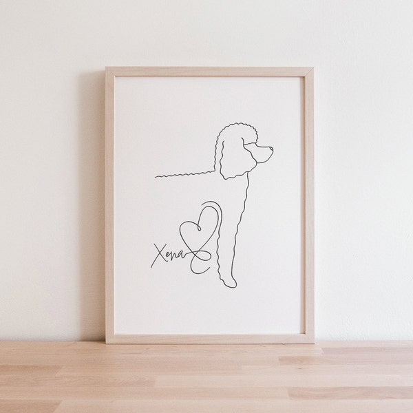 Personalised Poodle Dog Black White Digital Print | Poodle Portrait | Minimalist Poodle Line Art Drawing | Poodle Outline | Poodle Gift