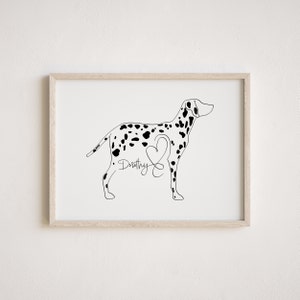 Personalised Dalmatian Digital Portrait | Minimalist Dalmatian Line Art Drawing | Dalmatian Silhouette Outline | Dalmatian With Name Gift