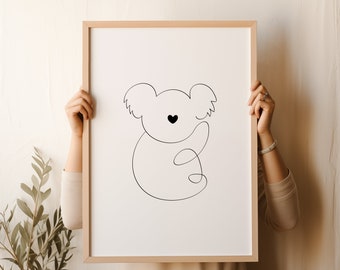 Minimalistisk Koala Line Art Print | Barnrumsinredning (digital nedladdning)