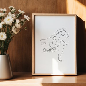 Custom Horse And Dog Together Digital Portrait | Horse and Dog Line Art Drawing | Minimalist Horse and Dog Outline Gift | Horse And Cat Gift