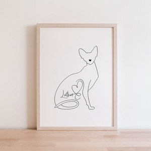 Personalised Sphynx Cat Digital Portrait | Minimalist Sphynx Line Drawing | Sphynx Memorial Gift | Sphynx Silhouette Outline | Sphynx Kitten