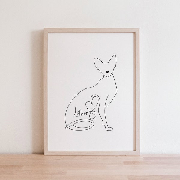 Personalised Sphynx Cat Digital Portrait | Minimalist Sphynx Line Drawing | Sphynx Memorial Gift | Sphynx Silhouette Outline | Sphynx Kitten