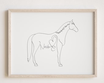 Personalised Horse Portrait | Minimalist Horse Line Art Drawing | Equine Decor (Digital Download)