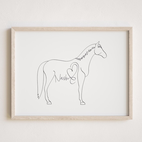 Personalised Horse Portrait | Minimalist Horse Line Art Drawing | Equine Decor (Digital Download)