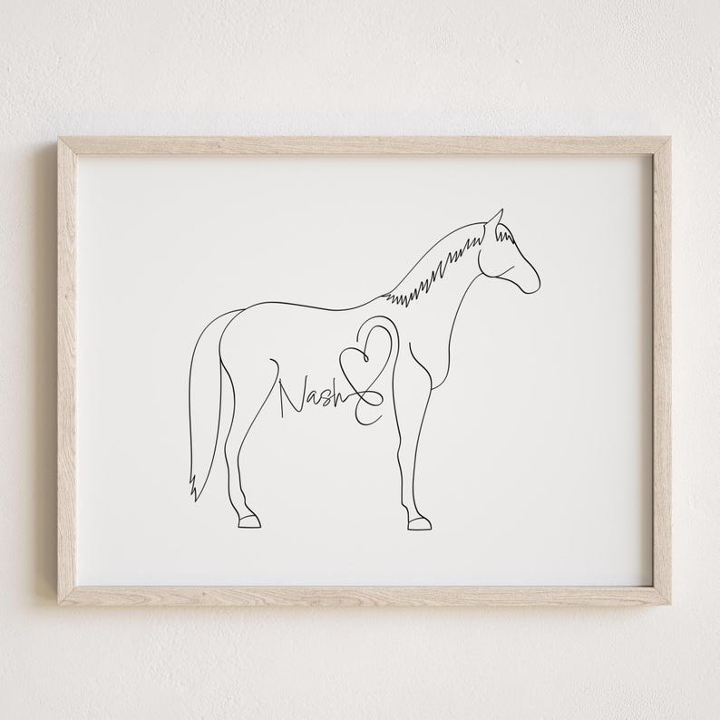 Personalised Horse Portrait | Minimalist Horse Line Art Drawing | Equine Decor (Digital Download) image 1