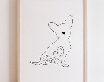 Personalised Chihuahua Portrait | Minimalist Chihuahua Line Art Print (Digital Download)