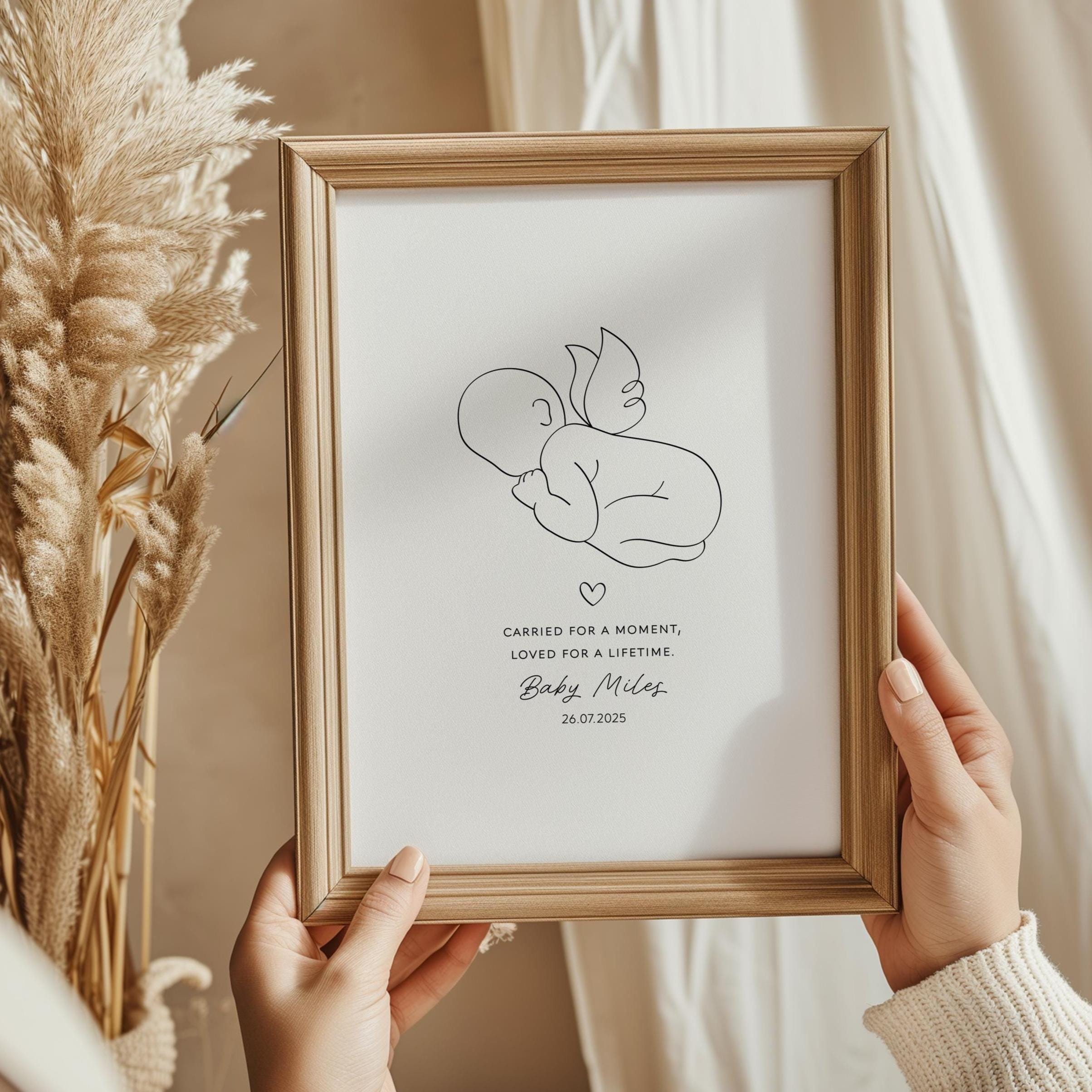 Angel babyページ Personalised Angel Baby Line Art Print | Baby Loss Memorial