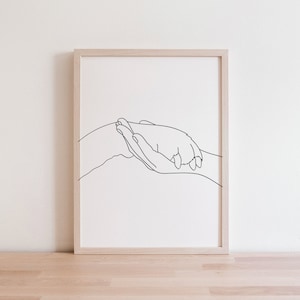 Minimalist Dog Paw and Hand Black White Digital Print | Hand Holding Paw | Dog Paw Drawing | Dog and Hand Wall Art Decor | Dog Paw Outline