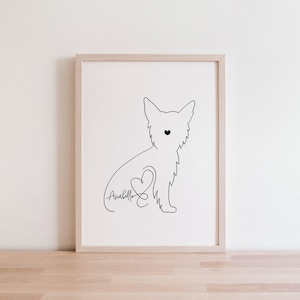 Personalised Yorkshire Terrier Dog Digital Portrait | Minimalist Yorkie With Name Gift | Yorkie Silhouette Outline | Yorkie Puppy Drawing