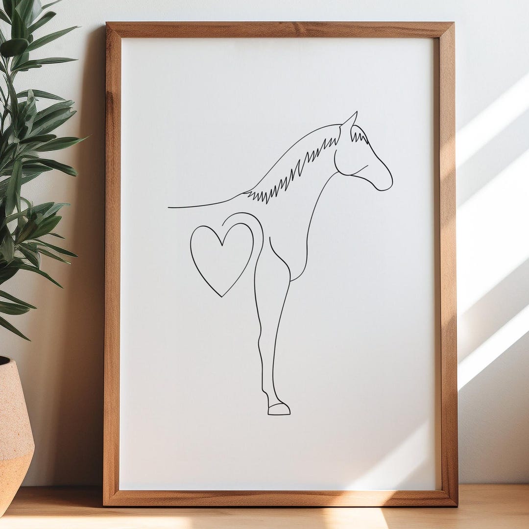 Minimalist Horse Line Art Print | Modern Horse Wall Art Decor (digital ...