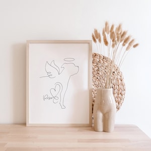 Personalised American Bulldog Halo and Angel Wings Digital Portrait | American Bulldog Name Line Drawing | American Bulldog Memorial Gift