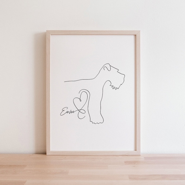 Portrait numérique minimaliste personnalisé de chien Schnauzer | Dessin au trait Schnauzer Puppy | Cadeau commémoratif Schnauzer | Contour de schnauzer