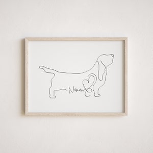 Personalised Basset Hound Digital Portrait | Minimalist Basset Hound Line Drawing | Basset Hound Silhouette Outline | Basset Hound With Name