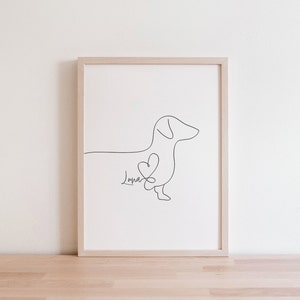 Personalised Dachshund/Sausage Dog Digital Print| Sausage Dog Outline | Minimalist Dachshund Line Art Drawing |Doxie Dachshund Memorial Gift