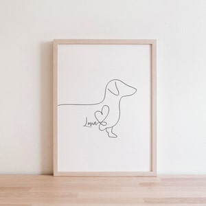 Personalised Dachshund/Sausage Dog Digital Print | Sausage Dog Outline |Minimalist Dachshund Line Art Drawing |Doxie Dachshund Memorial Gift