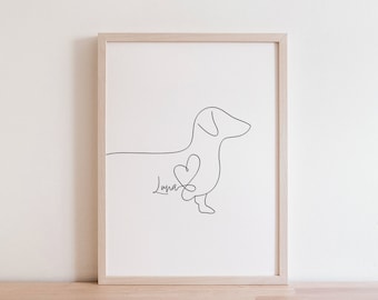 Personalised Dachshund/Sausage Dog Digital Print | Sausage Dog Outline |Minimalist Dachshund Line Art Drawing |Doxie Dachshund Memorial Gift
