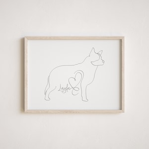 Personalised Blue Heeler Dog Digital Portrait | Minimalist Blue Heeler Line Art Drawing | Cattle Dog Outline | Blue Heeler With Name Gift