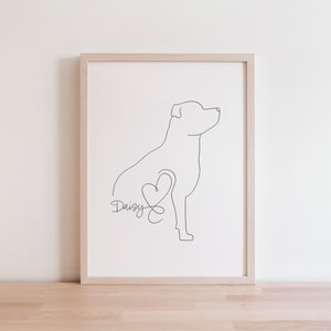 Personalised Staffordshire Bull Terrier Digital Print | Minimalist Staffy Line Art Drawing | Staffy Silhouette Portrait  | Staffy Puppy Gift