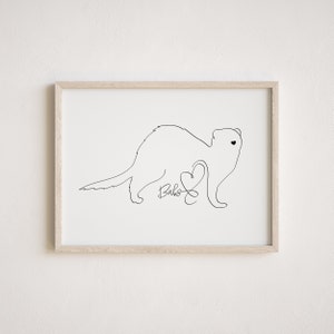 Personalised Pet Ferret Digital Print | Minimalist Ferret Line Art Drawing | Ferret Memorial Gift | Ferret Portrait | Ferret Outline