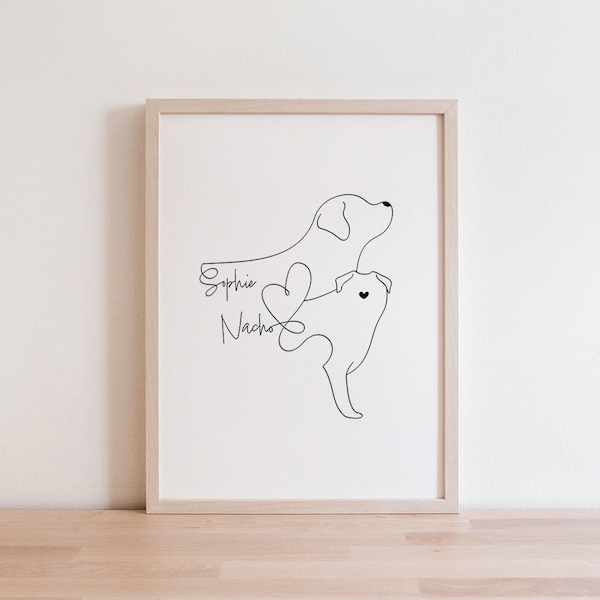 Personalised 2 Dogs Digital Portrait | 2 Dogs Together Line Art Drawing | 2 Minimalist Dog Art | Multiple Dog Owner Gift | Two Dogs Outline