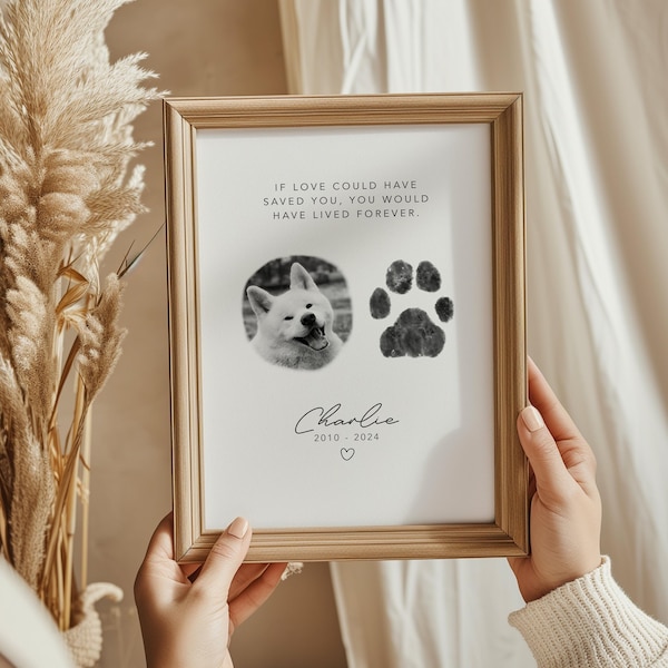 Personalisierter Hundepfotenabdruck mit Foto | Hund Erinnerungspfote Abdruck Geschenk | Haustier Verlust Andenken (Digitaler Download)